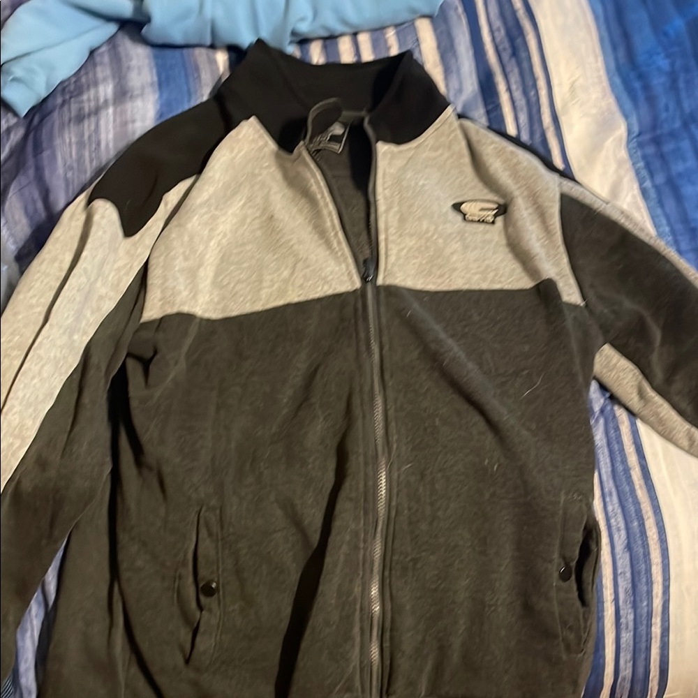 Black and Gray Bomber Jacket with Color-Block Design